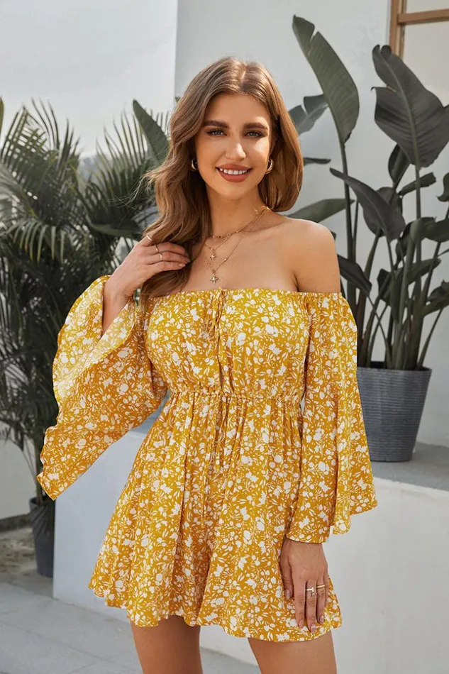 Women Jumpsuits and Rompers Cupshe Gigi Offshoulder Ruching Ditsy Jumpsuit Yellow