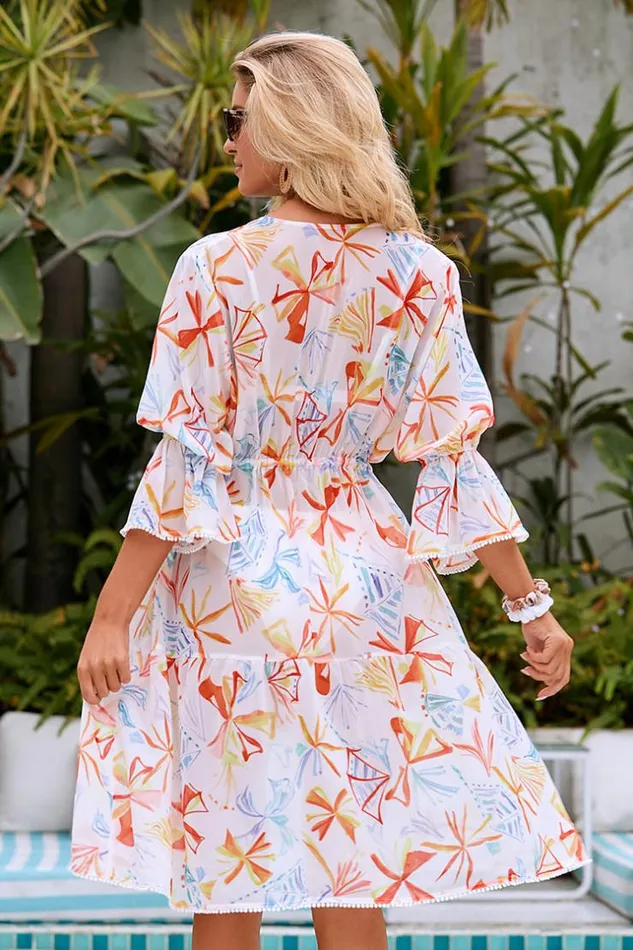 Women Kaftans Cupshe Beauty And The Beach Vneck Bubble Sleeve Graffiti AShape Dress Multicolor