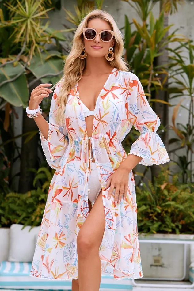 Women Kaftans Cupshe Beauty And The Beach Vneck Bubble Sleeve Graffiti AShape Dress Multicolor