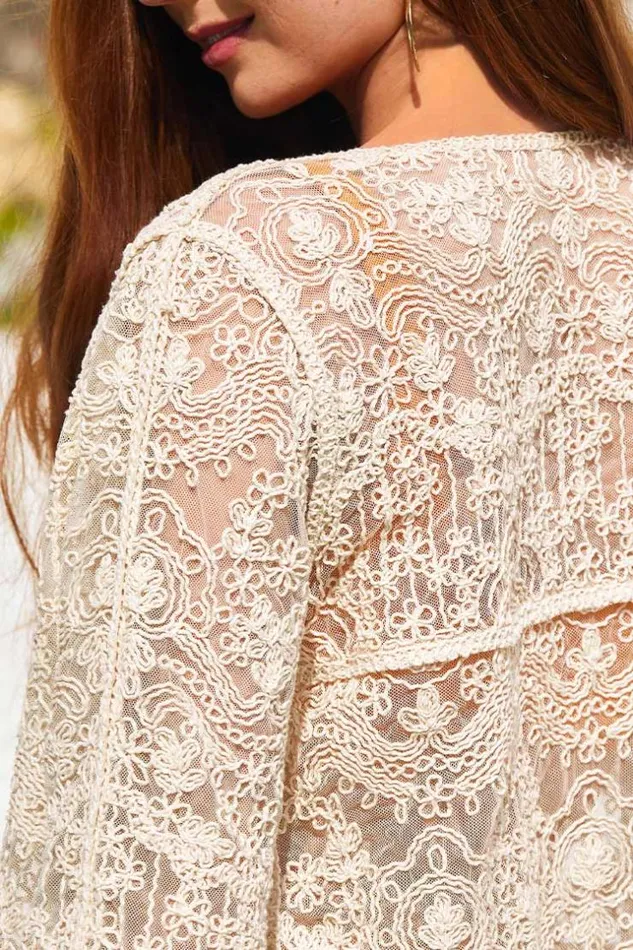 Women Kimono Cover Ups Cupshe Maci Embroidery Button Front Kimono Beige