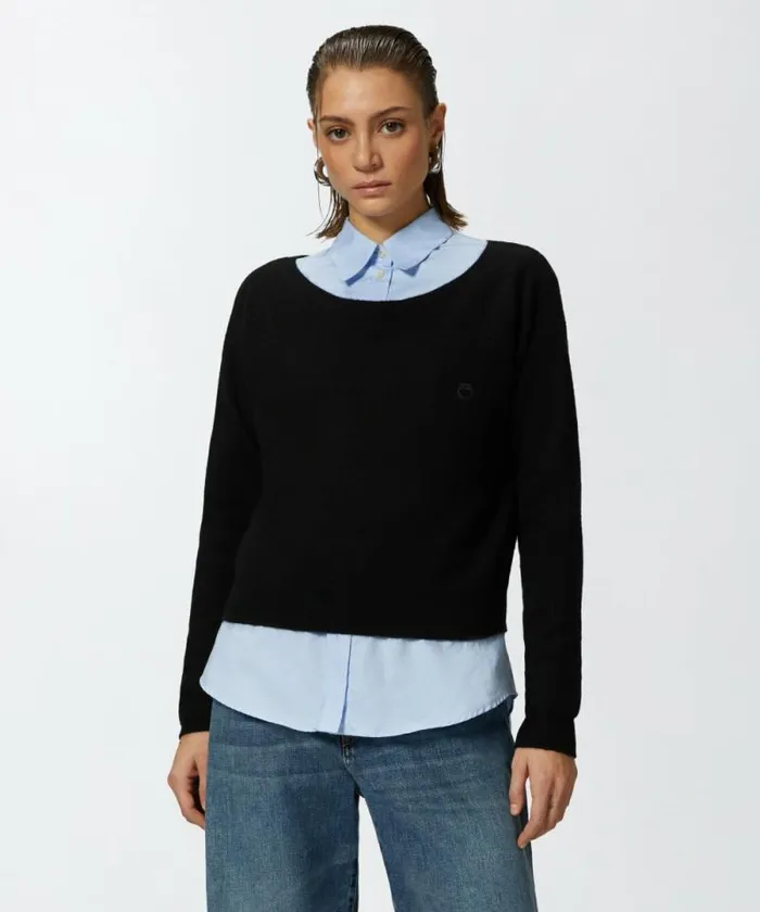 Women Knitwear Pinko Cashmereblend Sweater With Embroidered Logo Limo Black