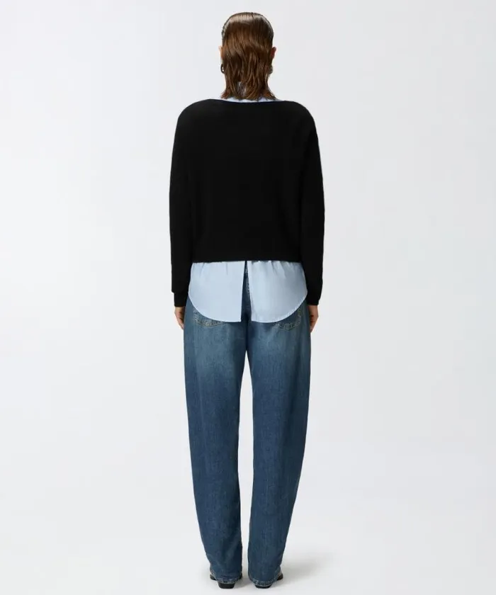 Women Knitwear Pinko Cashmereblend Sweater With Embroidered Logo Limo Black Women Knitwear Pinko Cashmereblend Sweater With Embroidered Logo Limo Black