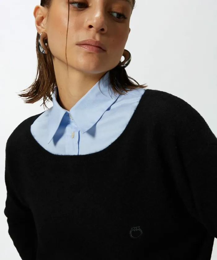 Women Knitwear Pinko Cashmereblend Sweater With Embroidered Logo Limo Black Women Knitwear Pinko Cashmereblend Sweater With Embroidered Logo Limo Black