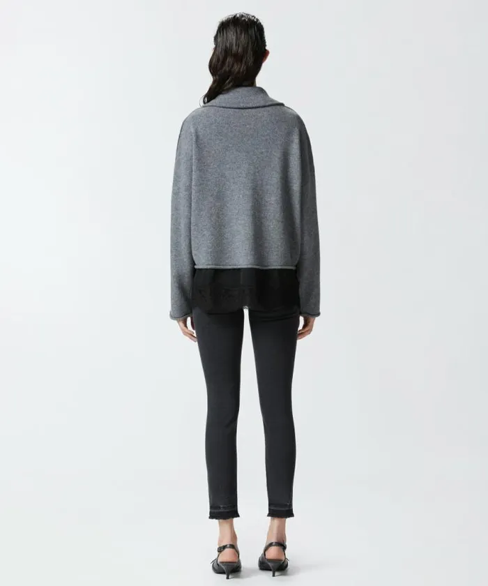 Women Knitwear Pinko Cashmereblend Sweater With Zip And Lace At The Hem Greyblack Women Knitwear Pinko Cashmereblend Sweater With Zip And Lace At The Hem Greyblack