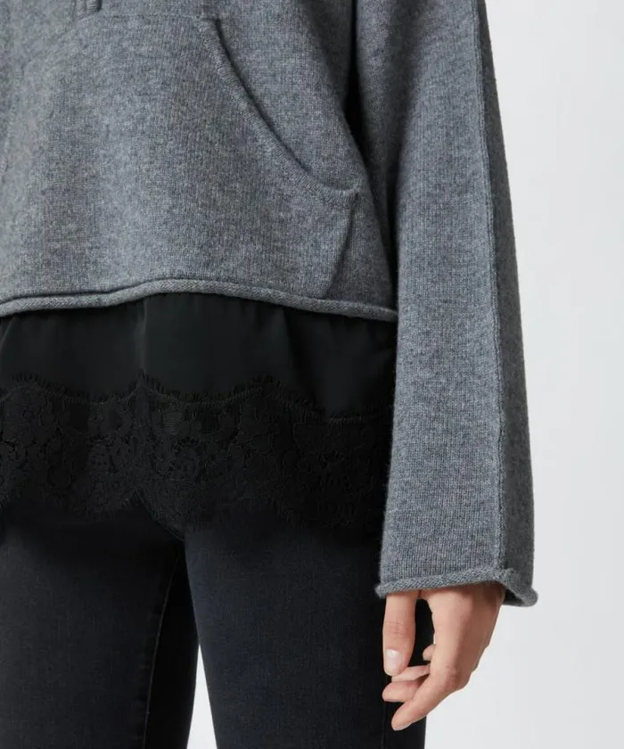 Women Knitwear Pinko Cashmereblend Sweater With Zip And Lace At The Hem Greyblack Women Knitwear Pinko Cashmereblend Sweater With Zip And Lace At The Hem Greyblack