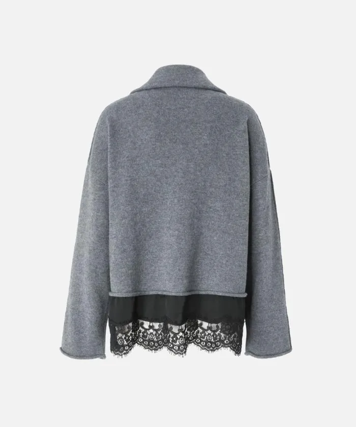 Women Knitwear Pinko Cashmereblend Sweater With Zip And Lace At The Hem Greyblack Women Knitwear Pinko Cashmereblend Sweater With Zip And Lace At The Hem Greyblack