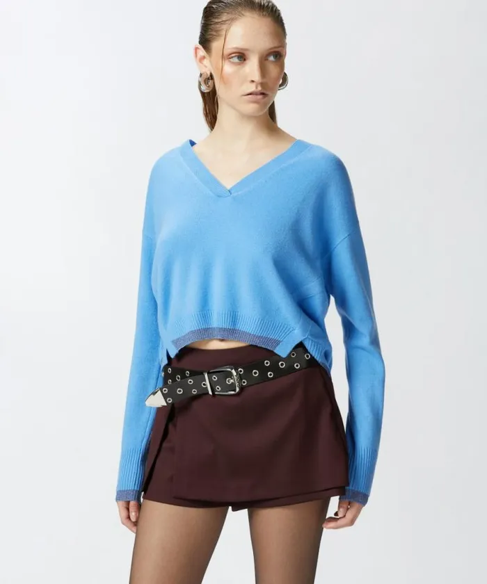 Women Knitwear Pinko Knit Cashmereblend Pullover With Lurex Light Blueperiwinkle Women Knitwear Pinko Knit Cashmereblend Pullover With Lurex Light Blueperiwinkle