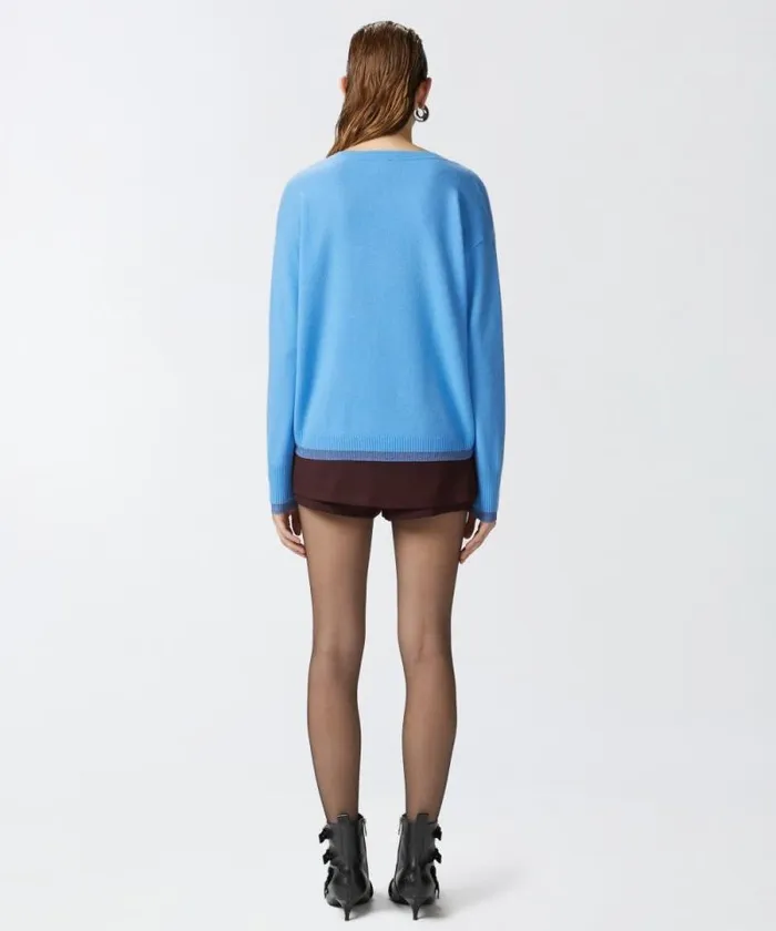 Women Knitwear Pinko Knit Cashmereblend Pullover With Lurex Light Blueperiwinkle Women Knitwear Pinko Knit Cashmereblend Pullover With Lurex Light Blueperiwinkle
