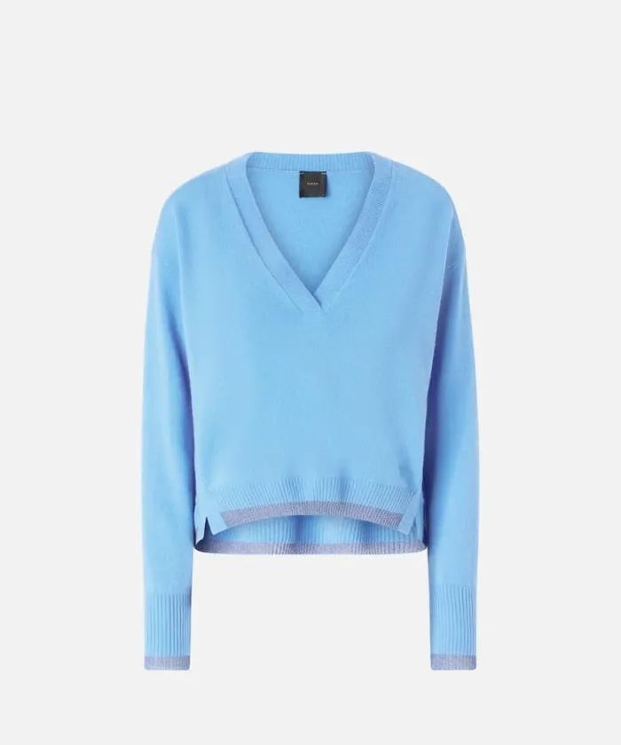 Women Knitwear Pinko Knit Cashmereblend Pullover With Lurex Light Blueperiwinkle Women Knitwear Pinko Knit Cashmereblend Pullover With Lurex Light Blueperiwinkle