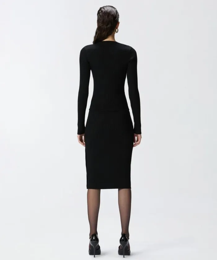 Women Knitwear Pinko Longsleeved Ribbed Wool Sweater Limo Black Women Knitwear Pinko Longsleeved Ribbed Wool Sweater Limo Black