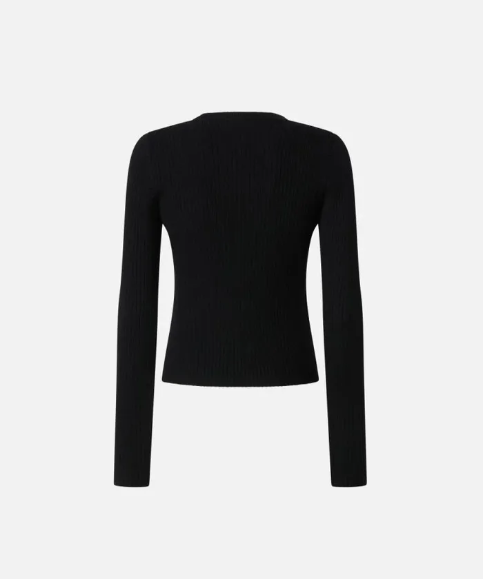 Women Knitwear Pinko Longsleeved Ribbed Wool Sweater Limo Black Women Knitwear Pinko Longsleeved Ribbed Wool Sweater Limo Black