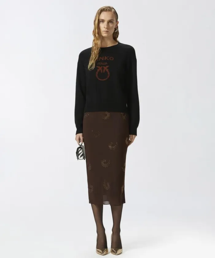 Women Knitwear Pinko PINKO Love Birds Pullover Blackburnt