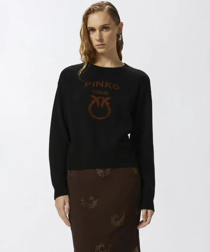 Women Knitwear Pinko PINKO Love Birds Pullover Blackburnt Women Knitwear Pinko PINKO Love Birds Pullover Blackburnt