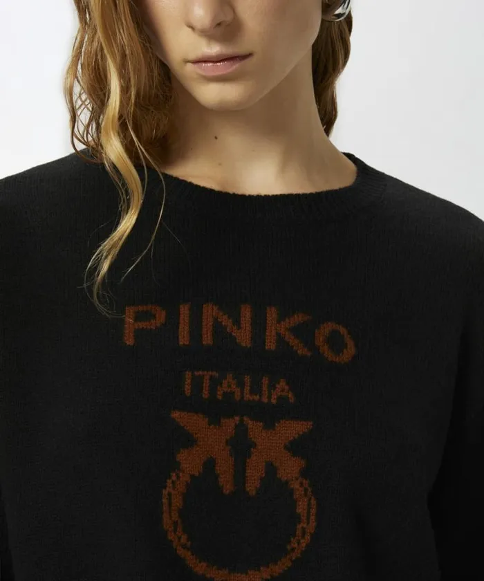 Women Knitwear Pinko PINKO Love Birds Pullover Blackburnt Women Knitwear Pinko PINKO Love Birds Pullover Blackburnt