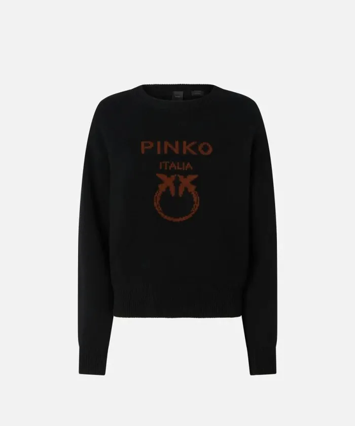 Women Knitwear Pinko PINKO Love Birds Pullover Blackburnt Women Knitwear Pinko PINKO Love Birds Pullover Blackburnt