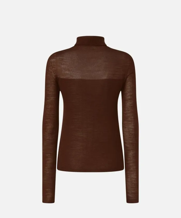 Women Knitwear Pinko Poloneck Thin Wool Sweater Chestnut Brown Women Knitwear Pinko Poloneck Thin Wool Sweater Chestnut Brown