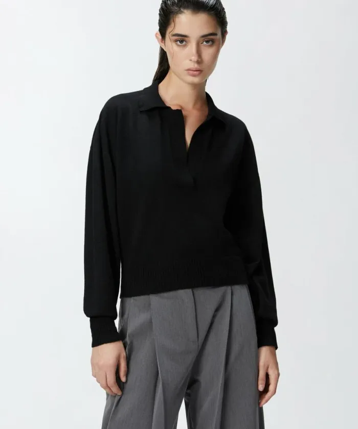 Women Knitwear Pinko Short Cashmereblend Sweater With Collar Limo Black
