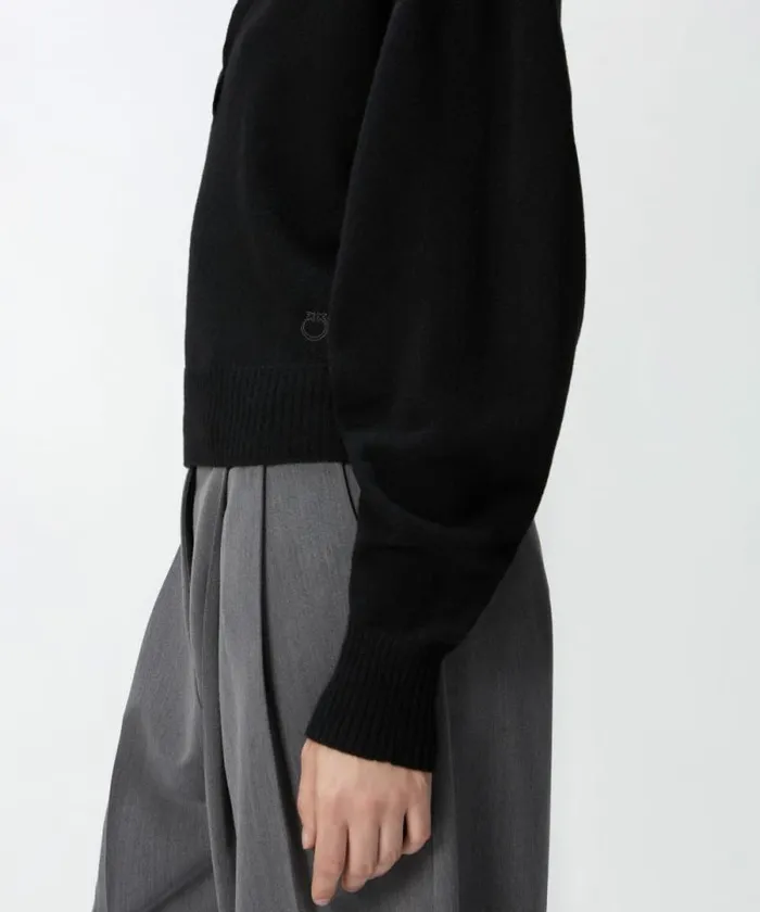 Women Knitwear Pinko Short Cashmereblend Sweater With Collar Limo Black Women Knitwear Pinko Short Cashmereblend Sweater With Collar Limo Black