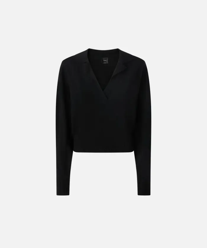 Women Knitwear Pinko Short Cashmereblend Sweater With Collar Limo Black Women Knitwear Pinko Short Cashmereblend Sweater With Collar Limo Black