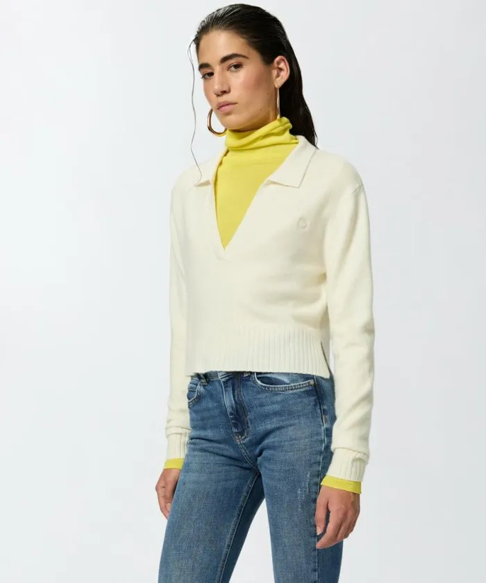 Women Knitwear Pinko Short Cashmereblend Sweater With Collar Pure White