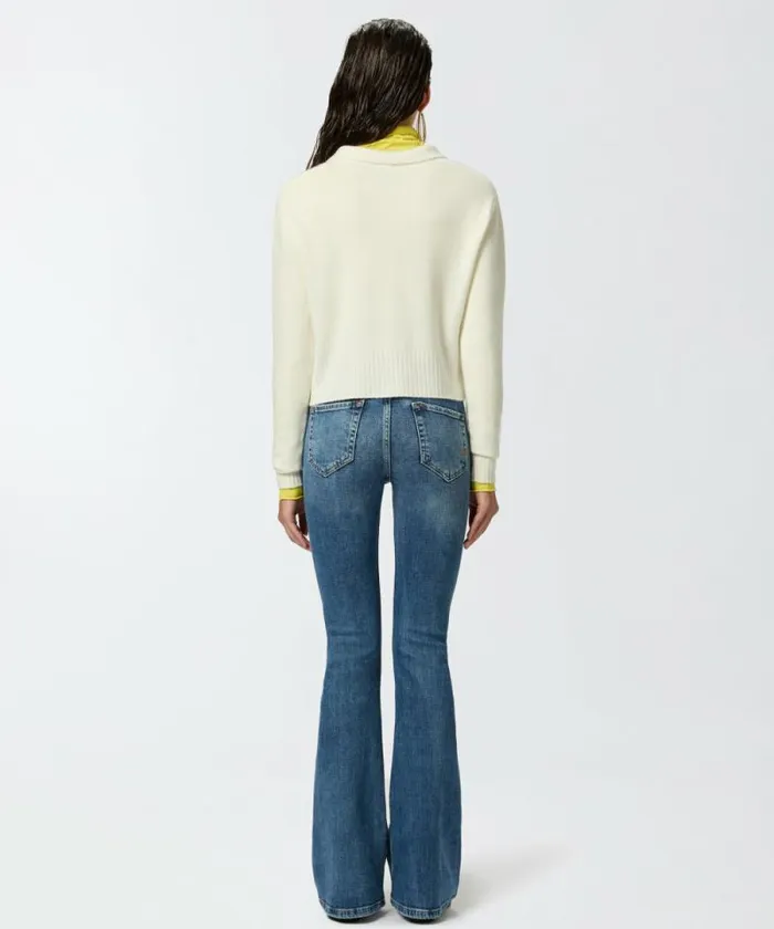 Women Knitwear Pinko Short Cashmereblend Sweater With Collar Pure White Women Knitwear Pinko Short Cashmereblend Sweater With Collar Pure White