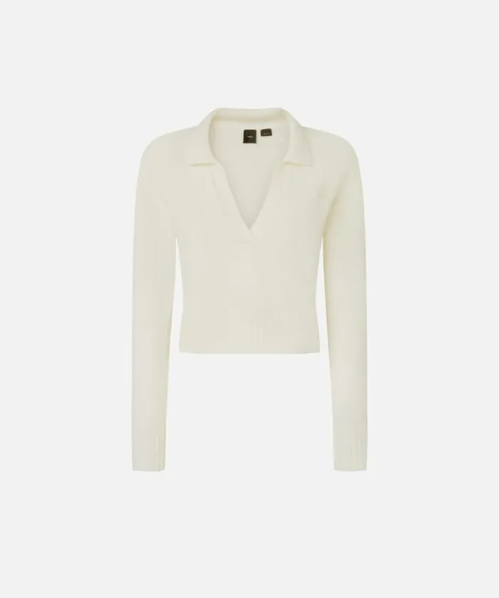 Women Knitwear Pinko Short Cashmereblend Sweater With Collar Pure White Women Knitwear Pinko Short Cashmereblend Sweater With Collar Pure White