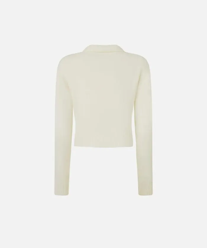 Women Knitwear Pinko Short Cashmereblend Sweater With Collar Pure White Women Knitwear Pinko Short Cashmereblend Sweater With Collar Pure White