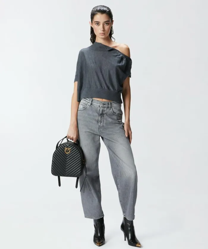Women Knitwear Pinko Shortsleeved Short Sweater With Buttons Greycrow Women Knitwear Pinko Shortsleeved Short Sweater With Buttons Greycrow
