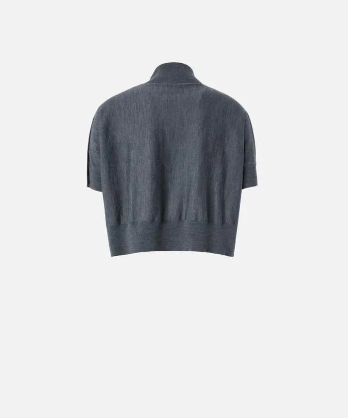Women Knitwear Pinko Shortsleeved Short Sweater With Buttons Greycrow Women Knitwear Pinko Shortsleeved Short Sweater With Buttons Greycrow