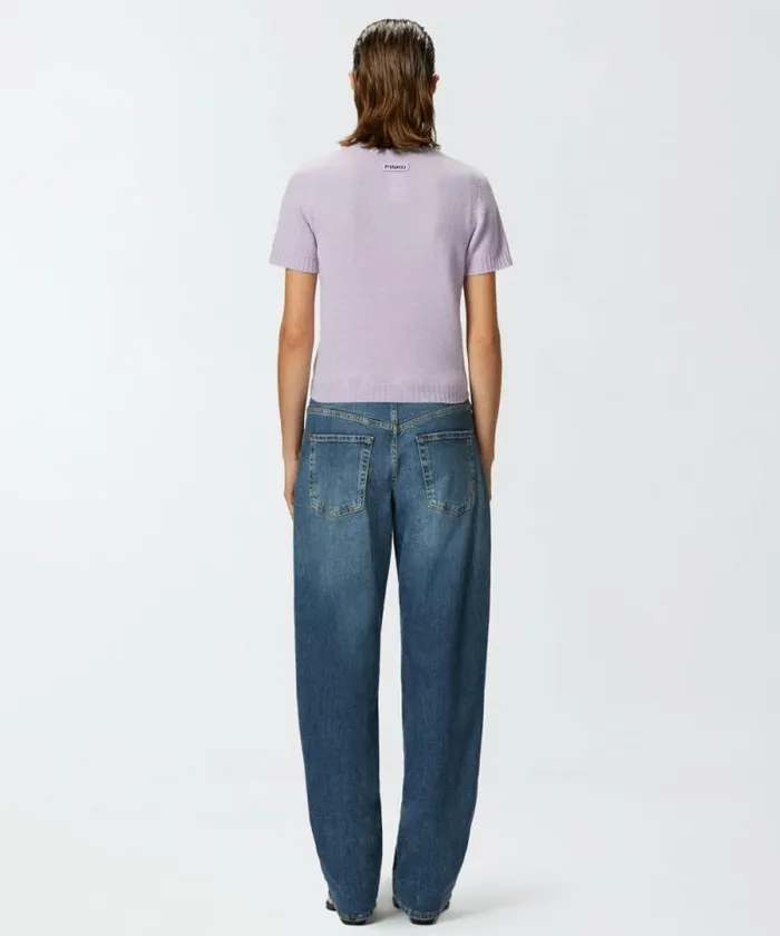 Women Knitwear Pinko Short Sweater With Contrasting Edging Pinkgrey Melange Women Knitwear Pinko Short Sweater With Contrasting Edging Pinkgrey Melange