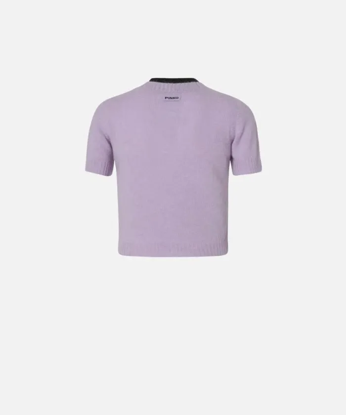 Women Knitwear Pinko Short Sweater With Contrasting Edging Pinkgrey Melange Women Knitwear Pinko Short Sweater With Contrasting Edging Pinkgrey Melange