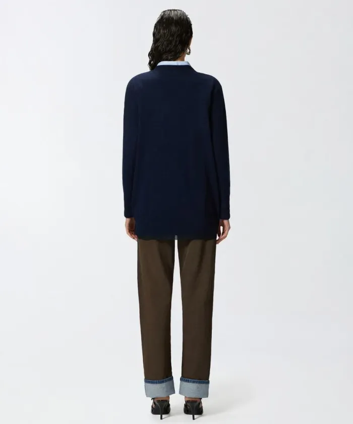 Women Knitwear Pinko Wool And Cashmere Cardigan With Lurex Edging Dark Navy Blue Women Knitwear Pinko Wool And Cashmere Cardigan With Lurex Edging Dark Navy Blue