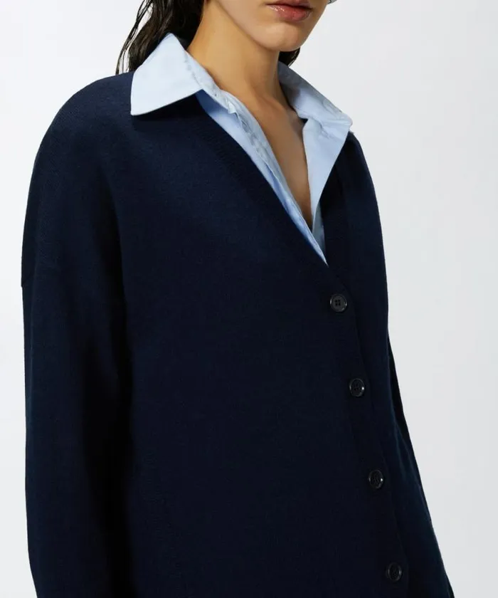 Women Knitwear Pinko Wool And Cashmere Cardigan With Lurex Edging Dark Navy Blue Women Knitwear Pinko Wool And Cashmere Cardigan With Lurex Edging Dark Navy Blue