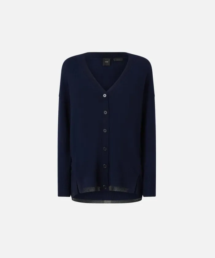 Women Knitwear Pinko Wool And Cashmere Cardigan With Lurex Edging Dark Navy Blue Women Knitwear Pinko Wool And Cashmere Cardigan With Lurex Edging Dark Navy Blue