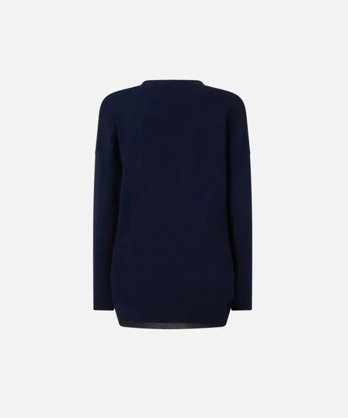 Women Knitwear Pinko Wool And Cashmere Cardigan With Lurex Edging Dark Navy Blue Women Knitwear Pinko Wool And Cashmere Cardigan With Lurex Edging Dark Navy Blue