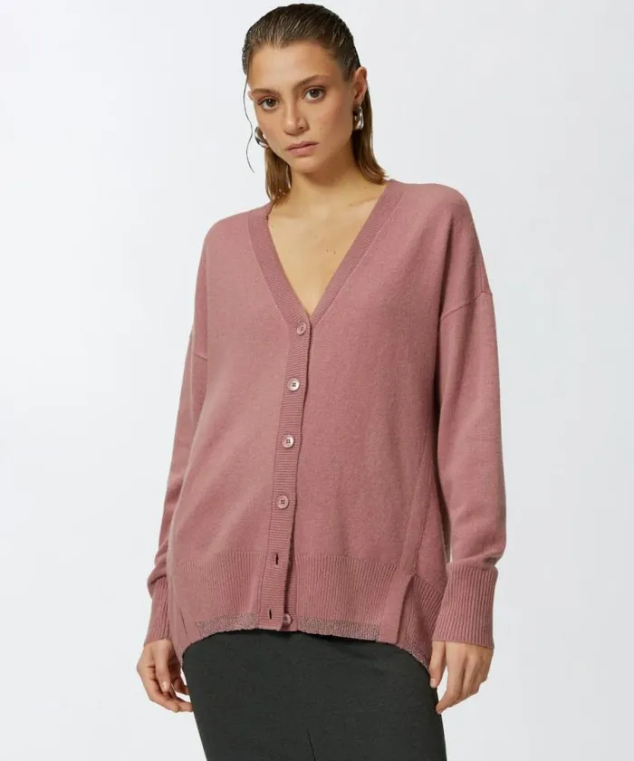 Women Knitwear Pinko Wool And Cashmere Cardigan With Lurex Edging Nostalgia Rose Women Knitwear Pinko Wool And Cashmere Cardigan With Lurex Edging Nostalgia Rose