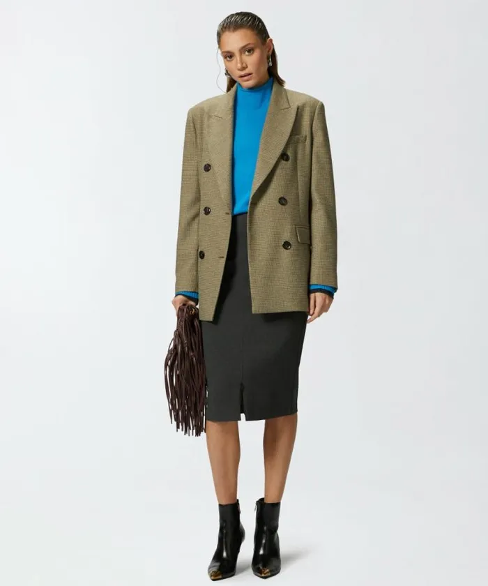 Women Knitwear Pinko Wool And Cashmere Sweater With Standup Collar Turquoisegrey Women Knitwear Pinko Wool And Cashmere Sweater With Standup Collar Turquoisegrey
