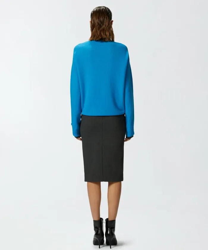 Women Knitwear Pinko Wool And Cashmere Sweater With Standup Collar Turquoisegrey Women Knitwear Pinko Wool And Cashmere Sweater With Standup Collar Turquoisegrey
