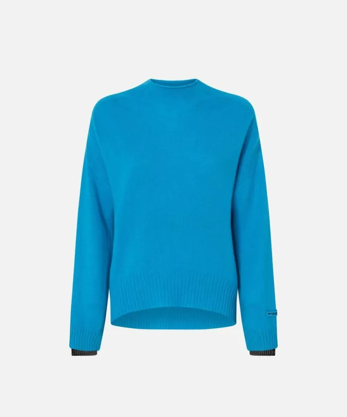 Women Knitwear Pinko Wool And Cashmere Sweater With Standup Collar Turquoisegrey Women Knitwear Pinko Wool And Cashmere Sweater With Standup Collar Turquoisegrey