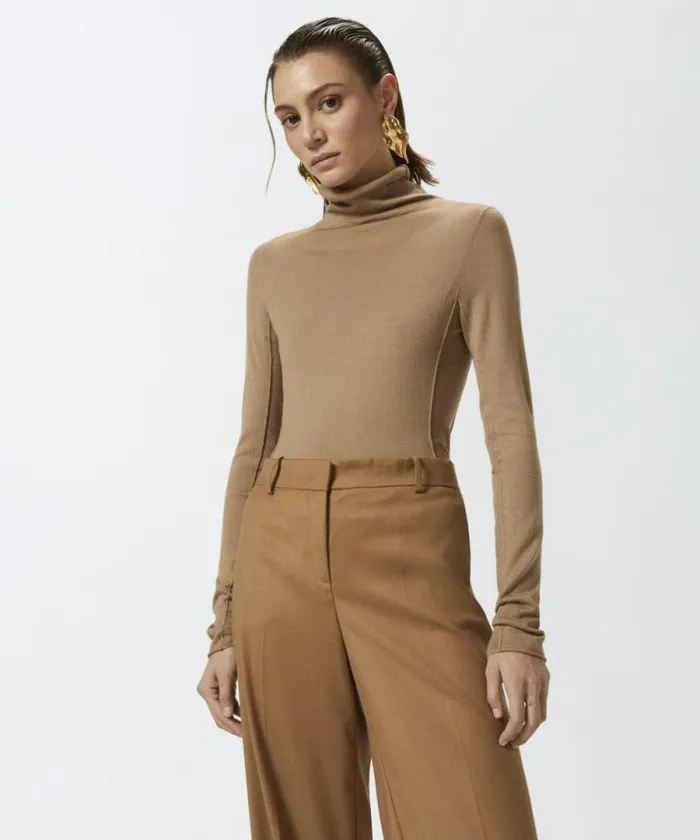 Women Knitwear Pinko Wool And Silk Turtleneck Sweater Beige 8211 Light Brown