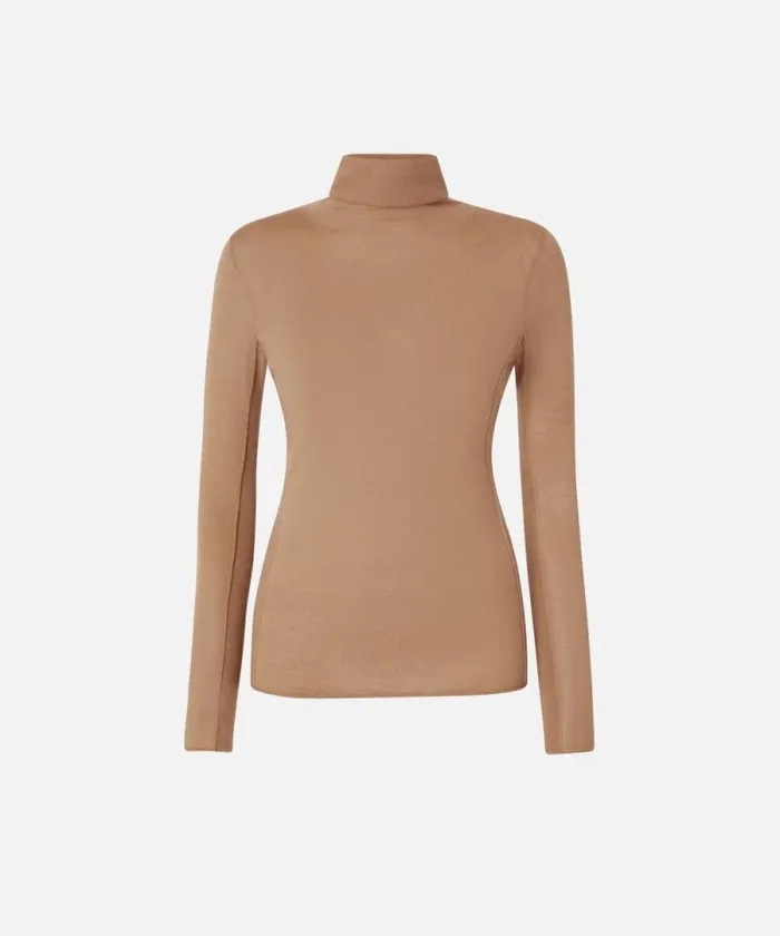 Women Knitwear Pinko Wool And Silk Turtleneck Sweater Beige 8211 Light Brown Women Knitwear Pinko Wool And Silk Turtleneck Sweater Beige 8211 Light Brown