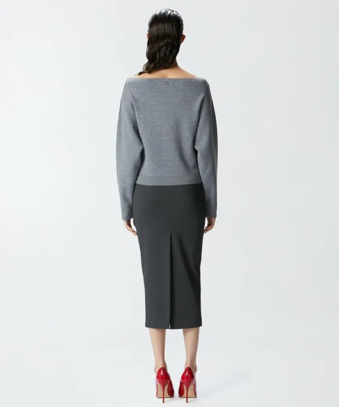 Women Knitwear Pinko Wool Sweater With Boat Neckline Folklore Grey Women Knitwear Pinko Wool Sweater With Boat Neckline Folklore Grey