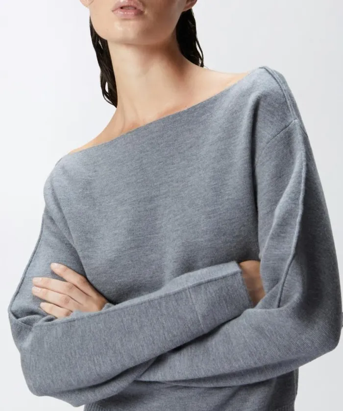 Women Knitwear Pinko Wool Sweater With Boat Neckline Folklore Grey Women Knitwear Pinko Wool Sweater With Boat Neckline Folklore Grey