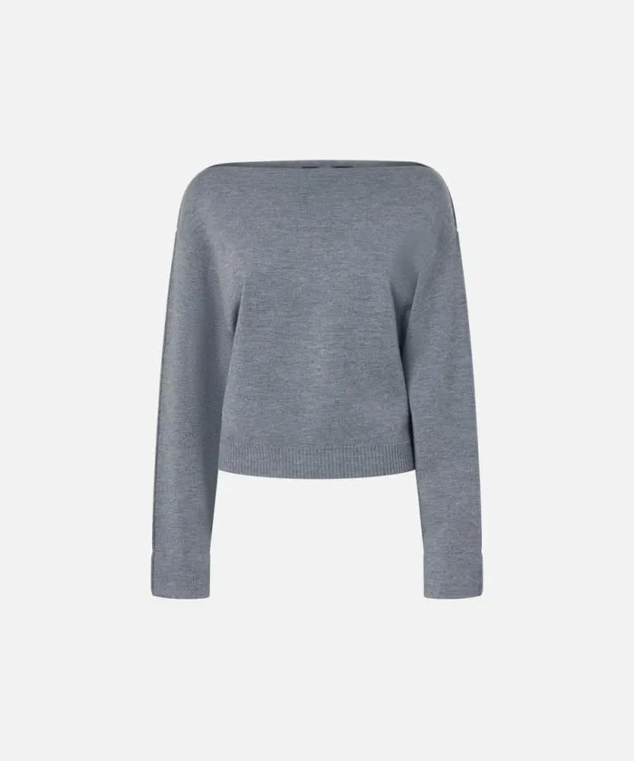 Women Knitwear Pinko Wool Sweater With Boat Neckline Folklore Grey Women Knitwear Pinko Wool Sweater With Boat Neckline Folklore Grey