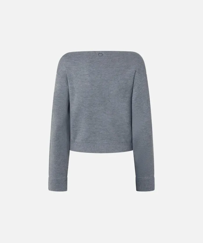 Women Knitwear Pinko Wool Sweater With Boat Neckline Folklore Grey Women Knitwear Pinko Wool Sweater With Boat Neckline Folklore Grey