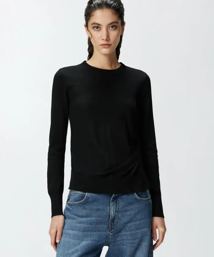Women Knitwear Pinko Wool Sweater With Side Buttons Limo Black
