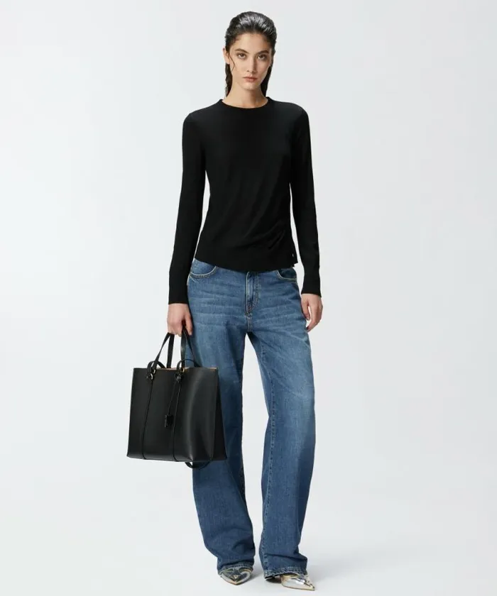 Women Knitwear Pinko Wool Sweater With Side Buttons Limo Black Women Knitwear Pinko Wool Sweater With Side Buttons Limo Black