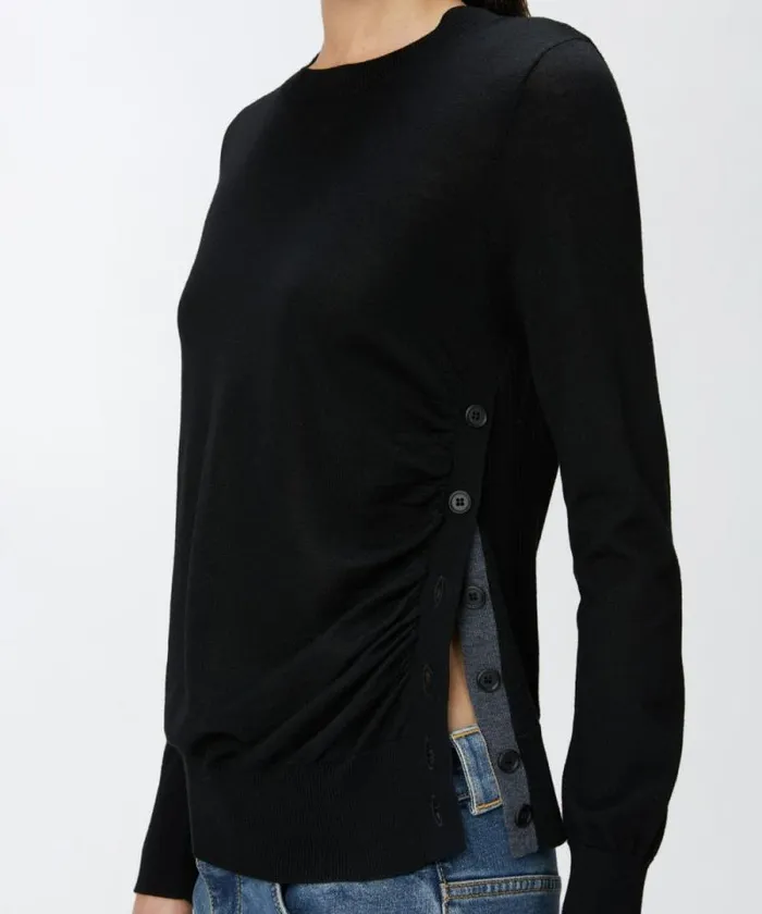 Women Knitwear Pinko Wool Sweater With Side Buttons Limo Black Women Knitwear Pinko Wool Sweater With Side Buttons Limo Black