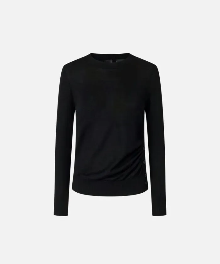 Women Knitwear Pinko Wool Sweater With Side Buttons Limo Black Women Knitwear Pinko Wool Sweater With Side Buttons Limo Black