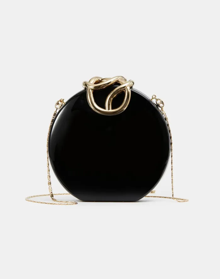 Women Lafayette 148 New York Bags Italian Infinity Knot Lacquered Clutch Black